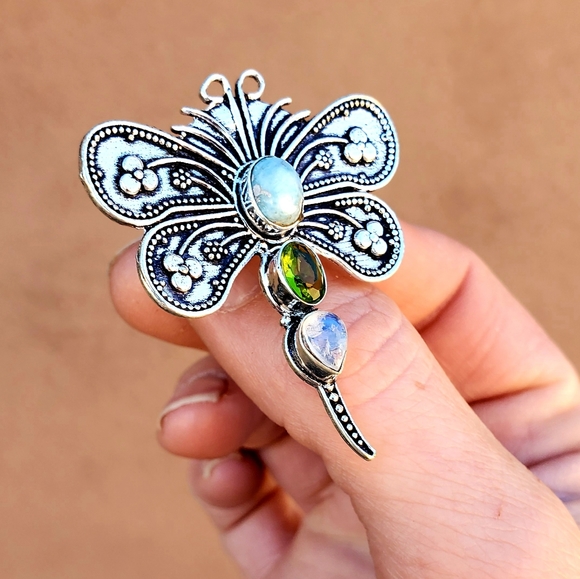 New Dragonfly Multi Gemstone 925 Silver Ring. - Picture 8 of 16